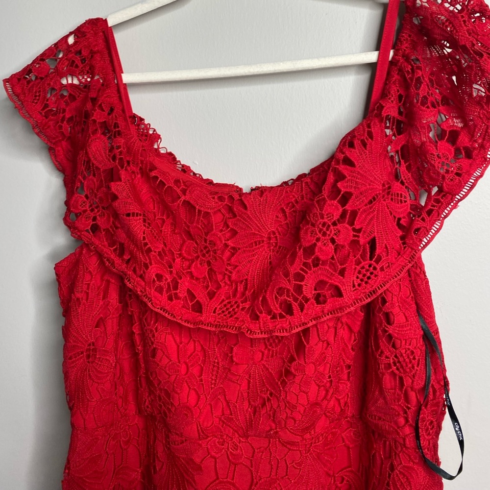 CITY CHIC Dream Of Lace Dress Red Scarlet - Picture 3 of 9